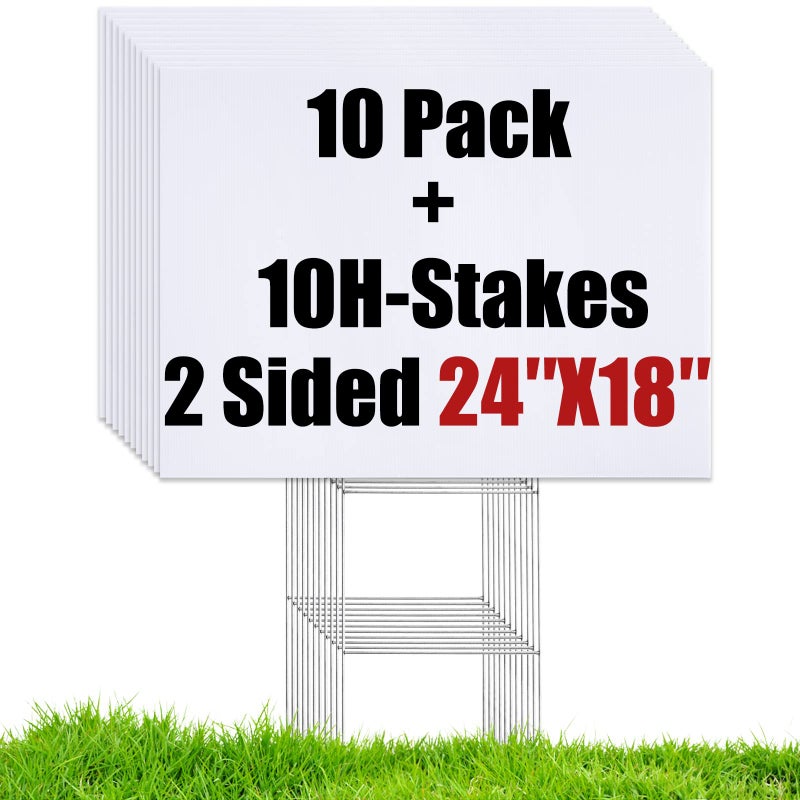 WENWELL 10 Large Blank Yard Signs with Stakes 18 x 24",Corrugated Plastic Lawn Sign kit for Estate Garage Sale,Party,Birthday,Wedding,Campaign,Parking,Make you own Outdoor Sign - Image 1