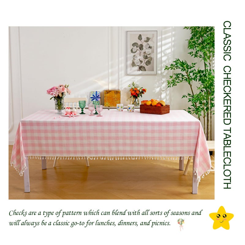 Midsummer Breeze Rectangle Table Cloth for Spring, Summer, Valentine's Day, Easter, Christmas Tablecloth-Farmhouse Gingham Cotton Tablecloths (55" x 70",Pink) - Image 3