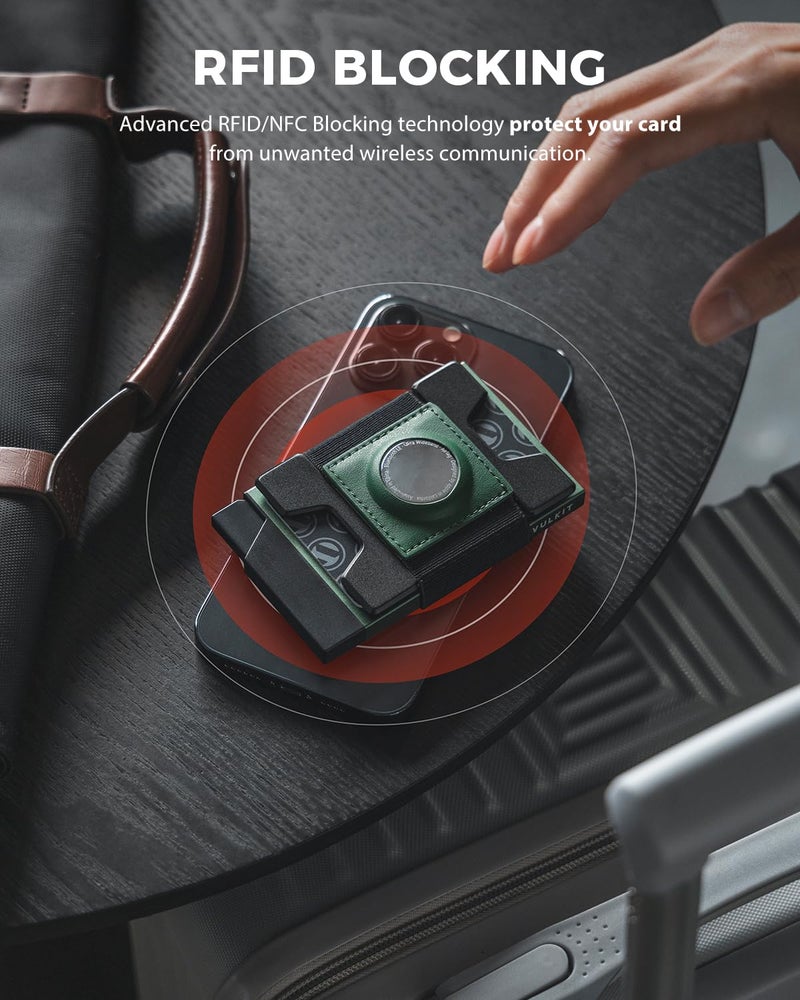 VULKIT Mens Wallet With AirTag Holder RFID Blocking, Aluminum Pop Up Card Holder With Expandable Backplate, Holds 12 Cards and Cash for Men and Women Green - Image 5