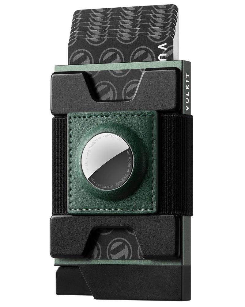 VULKIT Mens Wallet With AirTag Holder RFID Blocking, Aluminum Pop Up Card Holder With Expandable Backplate, Holds 12 Cards and Cash for Men and Women Green - Image 1