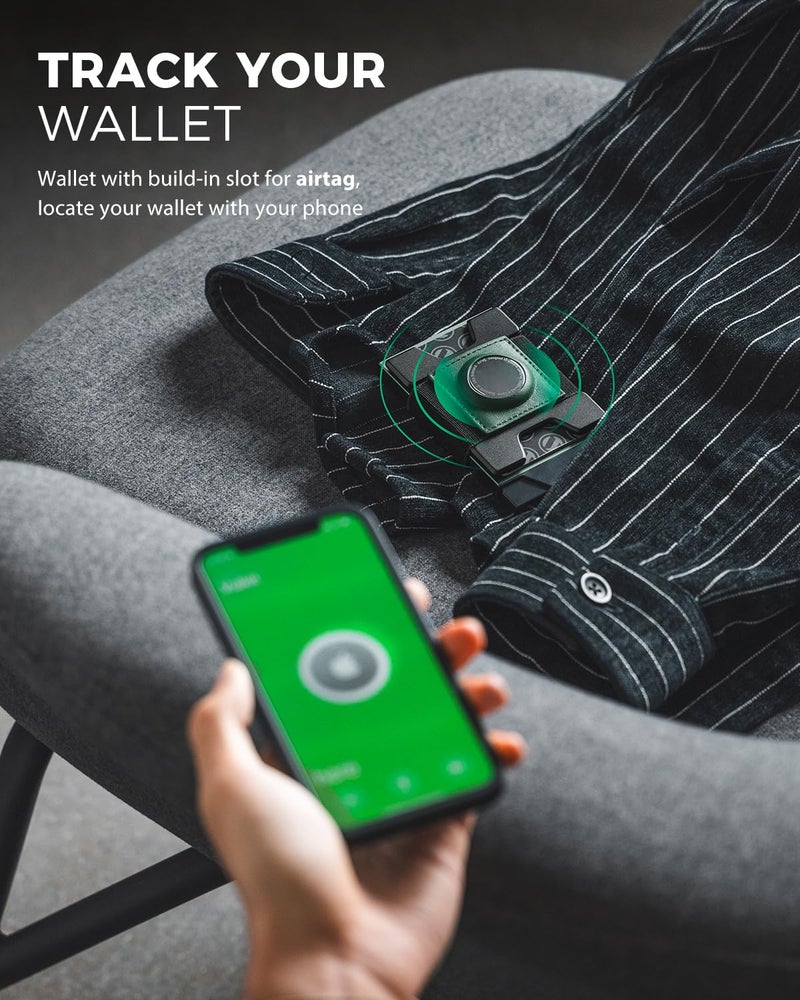 VULKIT Mens Wallet With AirTag Holder RFID Blocking, Aluminum Pop Up Card Holder With Expandable Backplate, Holds 12 Cards and Cash for Men and Women Green - Image 4