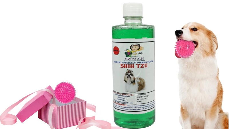 swacch Shampoo | Puppy Safe Shampoo | PH Balanced | Ditch to Itch for Shih Tzu Dog Shampoo 500ml (Neem Alovera) + Spike Ball Chew Toy Combo Pack - Image 1