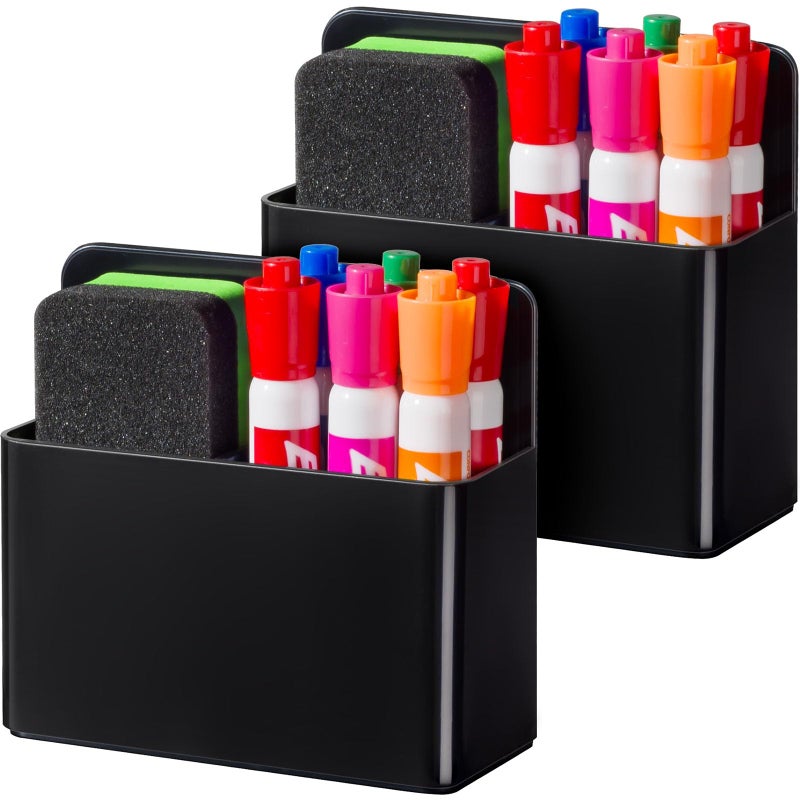 BEYGORM 2 Pack Plastic Magnetic Pen Holder for Refrigerator, Dry Erase Marker Holder for Whiteboardï¼ŒMagnet School Locker Organizer Accessories, Pencil Cup, Pen Caddy, Classroom Organization(Black) - Image 1