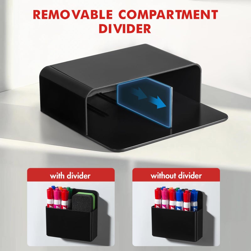 BEYGORM 2 Pack Plastic Magnetic Pen Holder for Refrigerator, Dry Erase Marker Holder for Whiteboardï¼ŒMagnet School Locker Organizer Accessories, Pencil Cup, Pen Caddy, Classroom Organization(Black) - Image 3