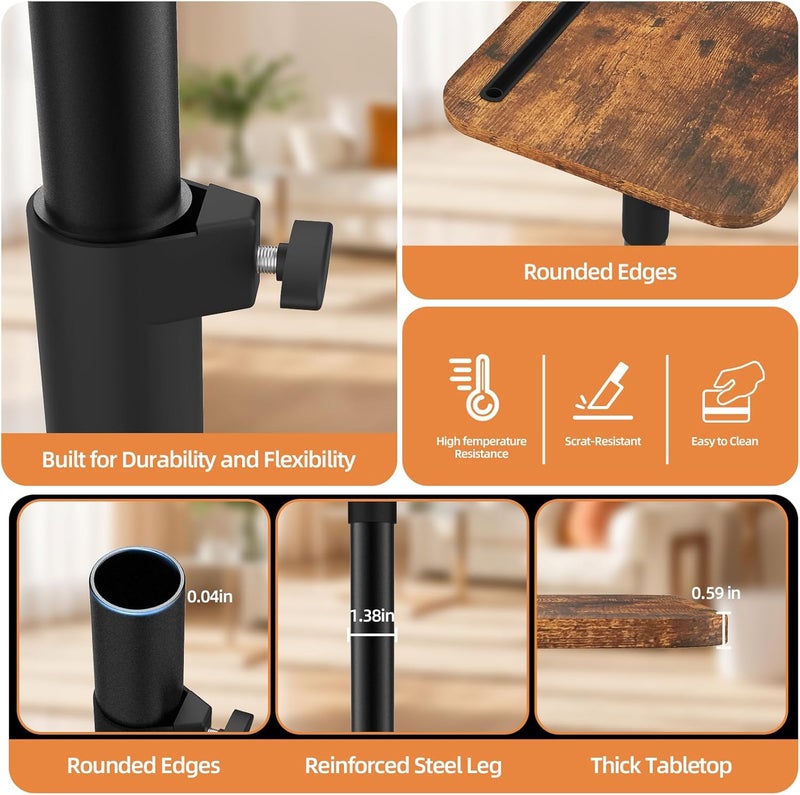 MOXYOY Side Table Adjustable Height, 360° Swivel, Modern Small Coffee C Shaped Side Table, Couch End Tables That Slide Under for Sofa/Bed/Bathtub, Rotating Top - Image 5