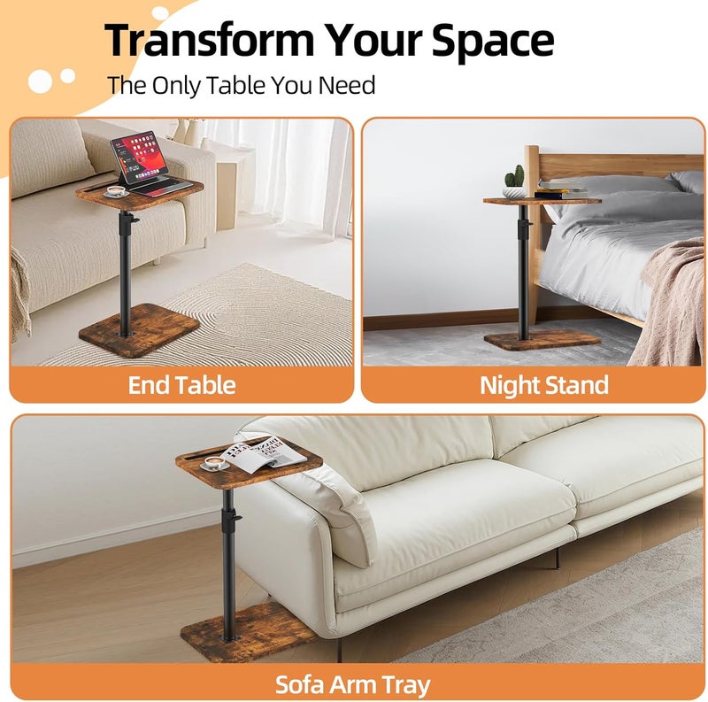 MOXYOY Side Table Adjustable Height, 360° Swivel, Modern Small Coffee C Shaped Side Table, Couch End Tables That Slide Under for Sofa/Bed/Bathtub, Rotating Top - Image 4