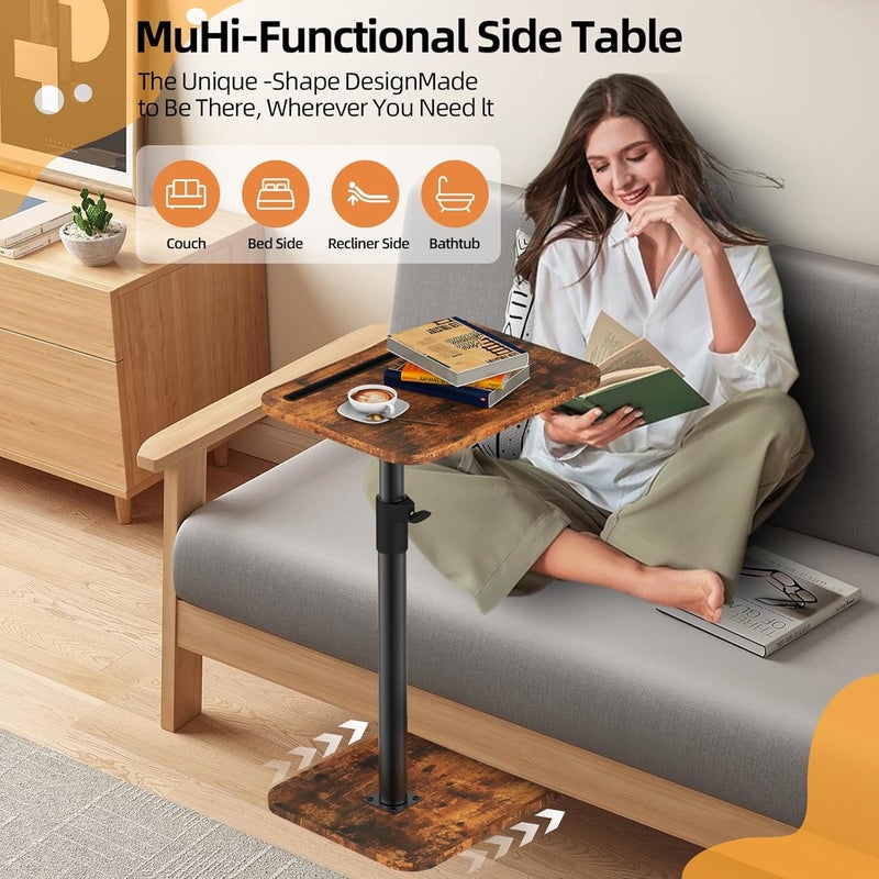 MOXYOY Side Table Adjustable Height, 360° Swivel, Modern Small Coffee C Shaped Side Table, Couch End Tables That Slide Under for Sofa/Bed/Bathtub, Rotating Top - Image 3