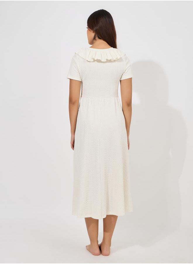 Styli Textured Ruffle Neck Nightdress  - Image 4