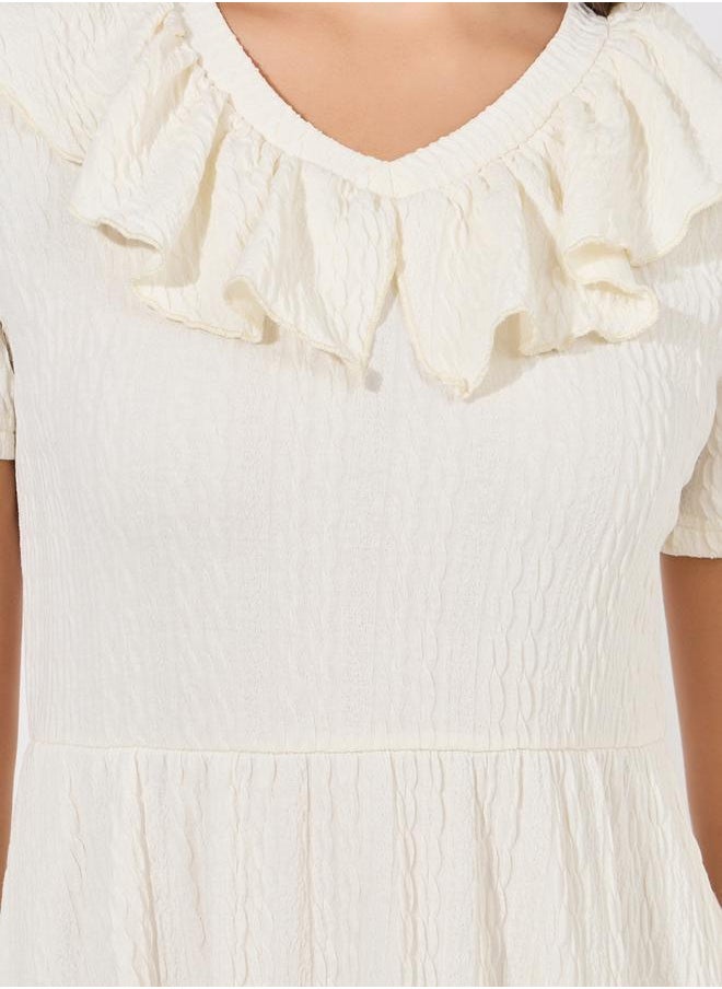 Styli Textured Ruffle Neck Nightdress  - Image 3