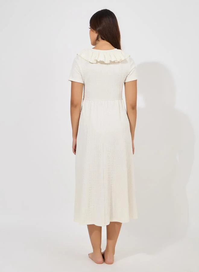 Styli Styli Textured Ruffle Neck Nightdress