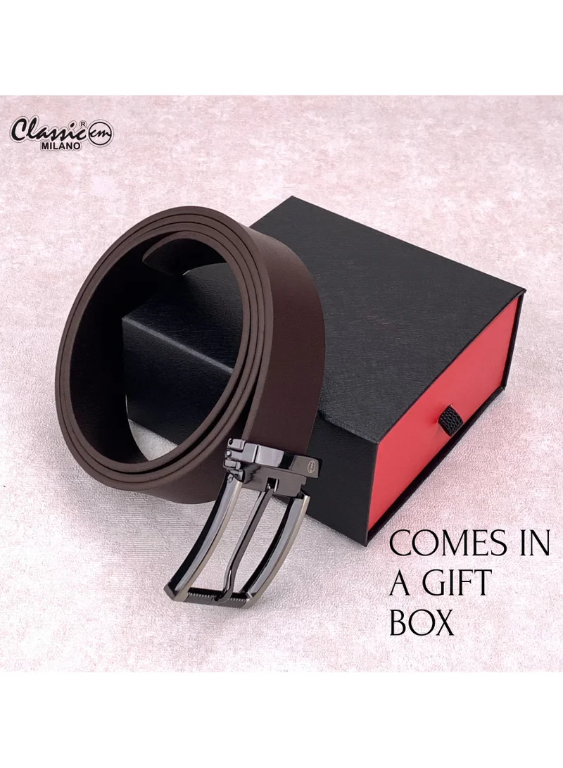 Classic Milano Brown (ZT9306) Classic Milano Genuine Leather Belt for Men – Black Formal Men's Belt – Men Belts for Office & Business Wear – Mens Belt Leather with Gift Box for Men | Best Price UAE