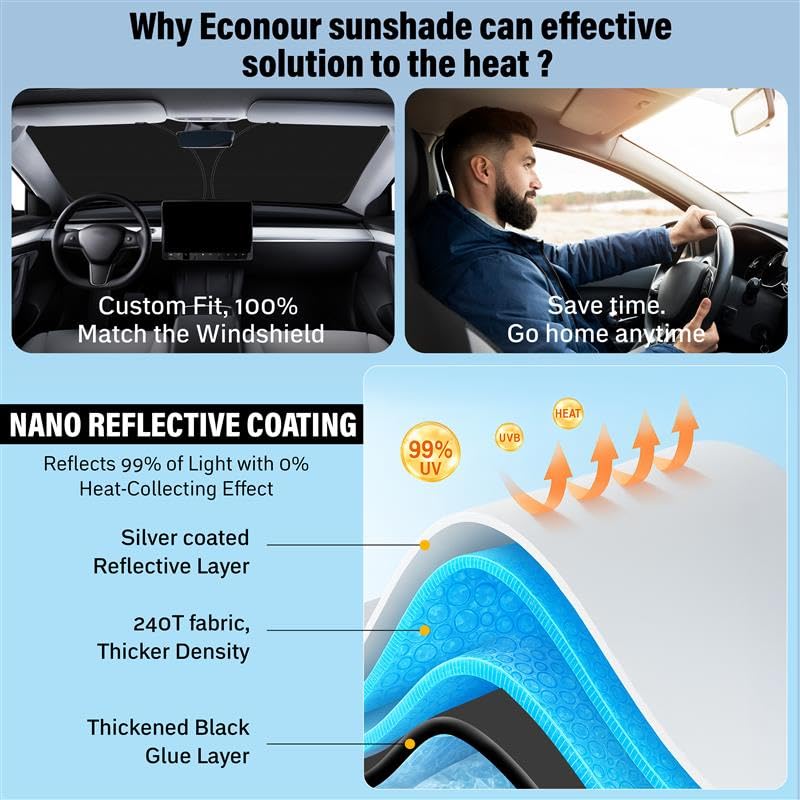 Econour Windshield Sun Shade for 2018-2026 Honda Odyssey Accessories LX, EX, EX-L, Touring, Elite Minivan Window Sunshade Sun Visor Protector Foldable Blocks UV Rays Keep Your Car Cooler - Image 4