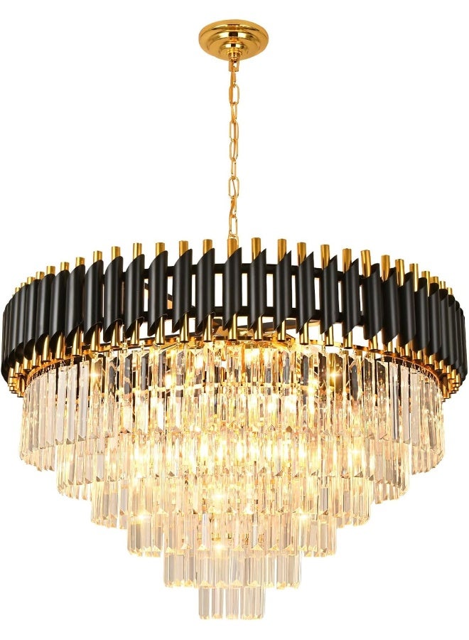 Seenvlog Modern Led Crystal Pendant Light black and Golden Crystal Chandelier Lights 7-Tier Raindrop Chandelier Light Fixture Flush Mount Ceiling Light for Dining Room, D80cm  - Image 1