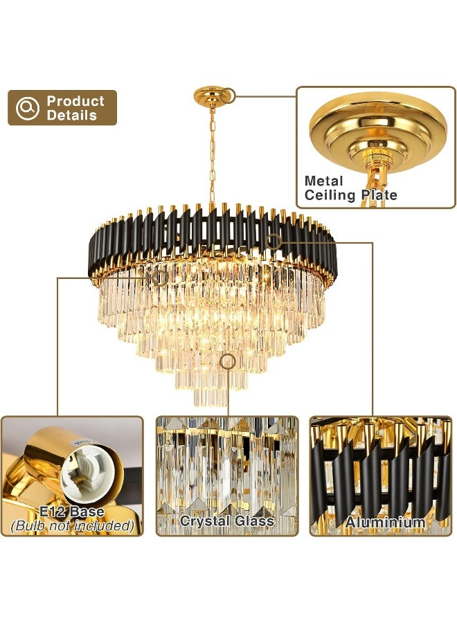 Seenvlog Modern Led Crystal Pendant Light black and Golden Crystal Chandelier Lights 7-Tier Raindrop Chandelier Light Fixture Flush Mount Ceiling Light for Dining Room, D80cm  - Image 3