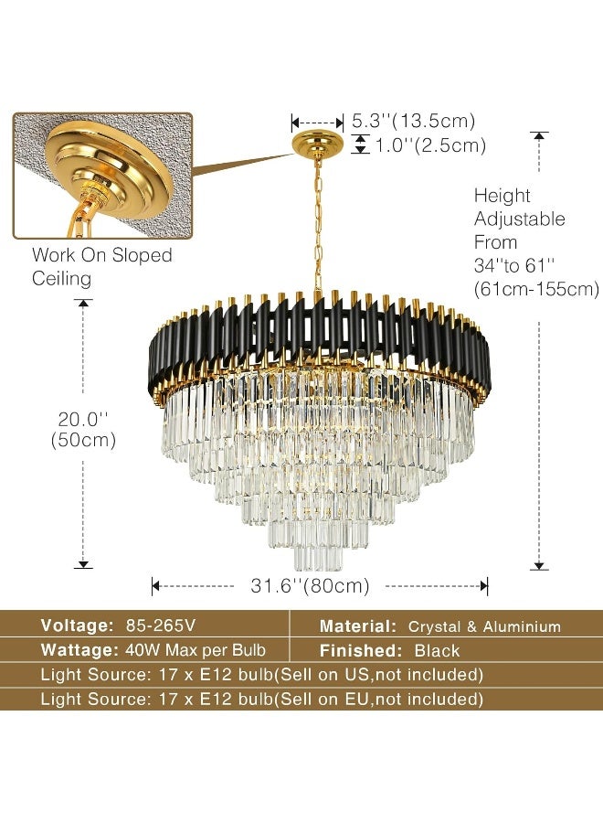 Seenvlog Modern Led Crystal Pendant Light black and Golden Crystal Chandelier Lights 7-Tier Raindrop Chandelier Light Fixture Flush Mount Ceiling Light for Dining Room, D80cm  - Image 2