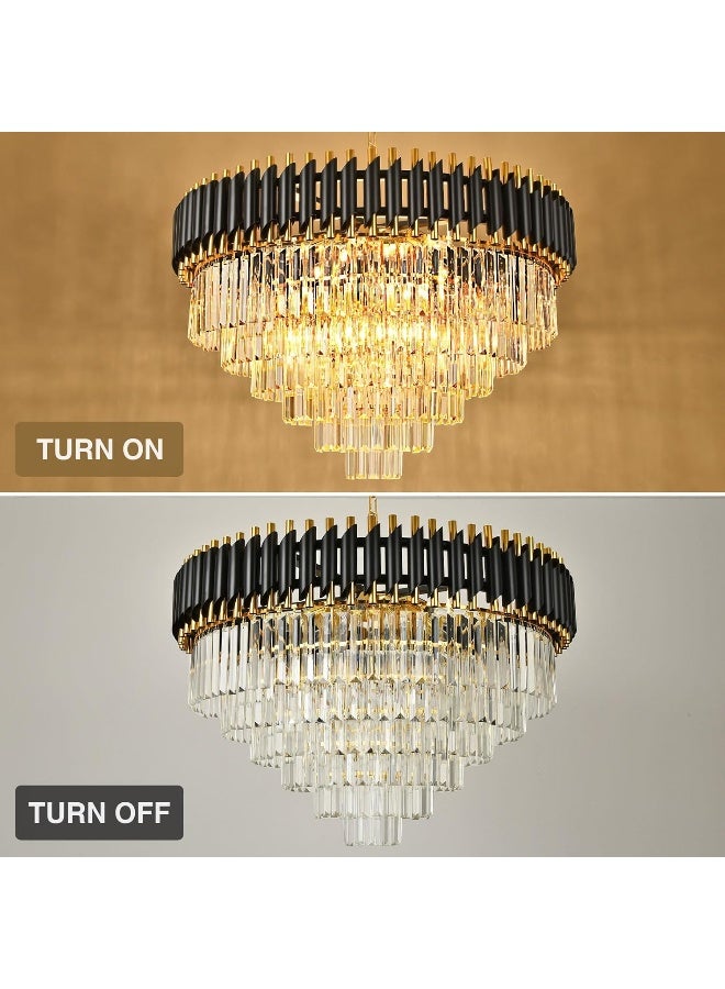 Seenvlog Modern Led Crystal Pendant Light black and Golden Crystal Chandelier Lights 7-Tier Raindrop Chandelier Light Fixture Flush Mount Ceiling Light for Dining Room, D80cm  - Image 4