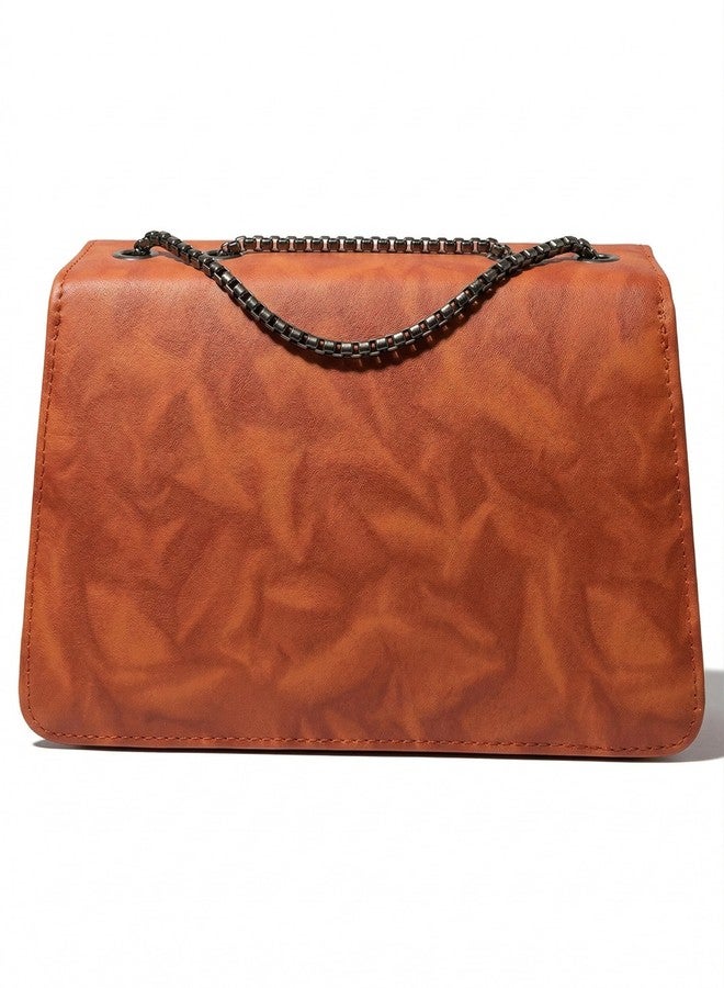 KRIFTY Faux Leather Sling Bag with Chain Handle and Flap Closure For Women's/Girls (Brown) - Image 3