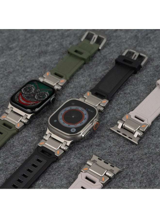 O Ozone (Pack of 2) O Ozone Sports Liquid Silicone Rubber Band with Stainless Steel Adapter for Apple Watch Ultra 1/2 49mm 45mm 44mm 42mm Men, Durable Armor Designed Strap for iWatch Series SE 9 8 7 6 5 4 3- Beige/Green - Image 2