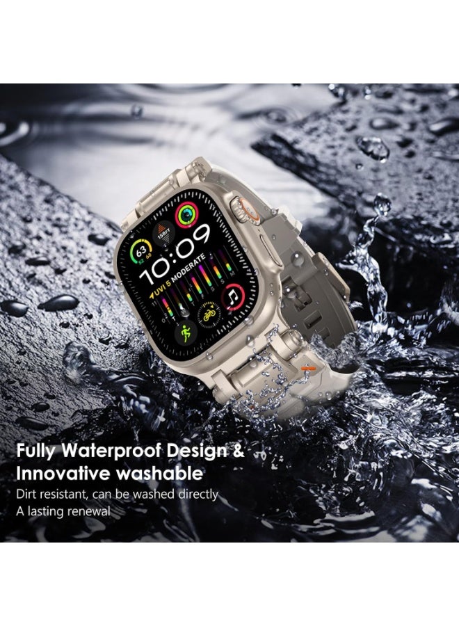 O Ozone (Pack of 2) O Ozone Sports Liquid Silicone Rubber Band with Stainless Steel Adapter for Apple Watch Ultra 1/2 49mm 45mm 44mm 42mm Men, Durable Armor Designed Strap for iWatch Series SE 9 8 7 6 5 4 3- Beige/Green - Image 3