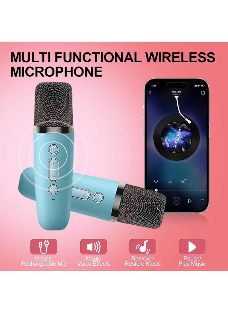 Hihonor Karaoke Machine for Kids, Kids Karaoke Machine Gifts for Girls and Boys Family Party, Kids Karaoke Machine for Girls with 2 Wireless Microphones, Mini Portable Bluetooth Speaker (Blue)  - Image 3