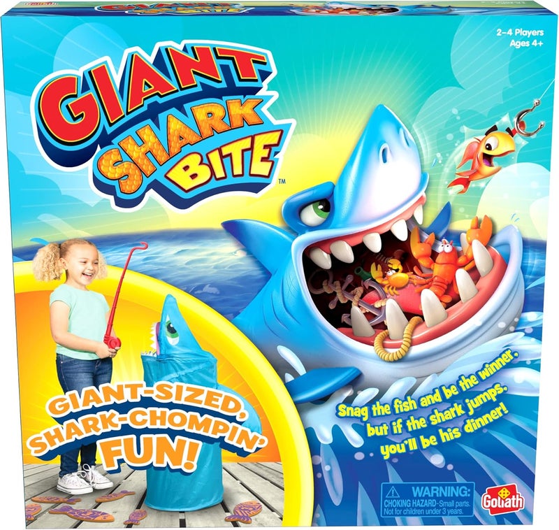 Goliath Pressman Goliath Giant Shark Bite Game  Snag Fish from Shark Before He Jumps Up  Jumps Nearly 3 Feet  Ages 4 and Up 24 Players Blue Light Small - Image 1