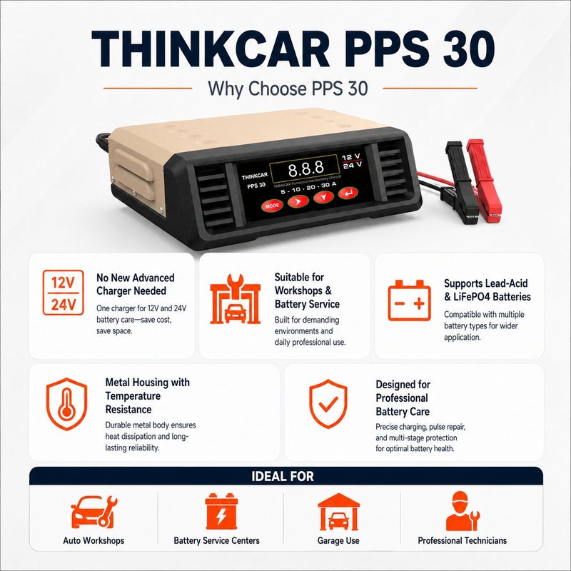 THINKCAR PPS30 Portable Car Battery Charger And Support Unit With 30A Output, 900W Power, Pulse Repair And Programming Support Mode - Image 5