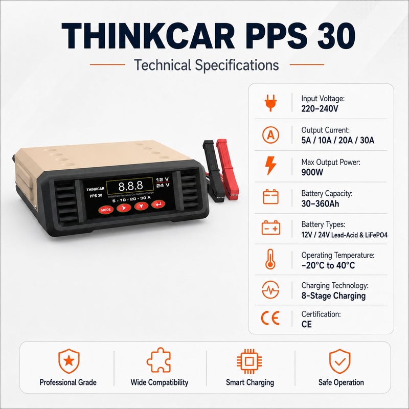 THINKCAR PPS30 Portable Car Battery Charger And Support Unit With 30A Output, 900W Power, Pulse Repair And Programming Support Mode - Image 3