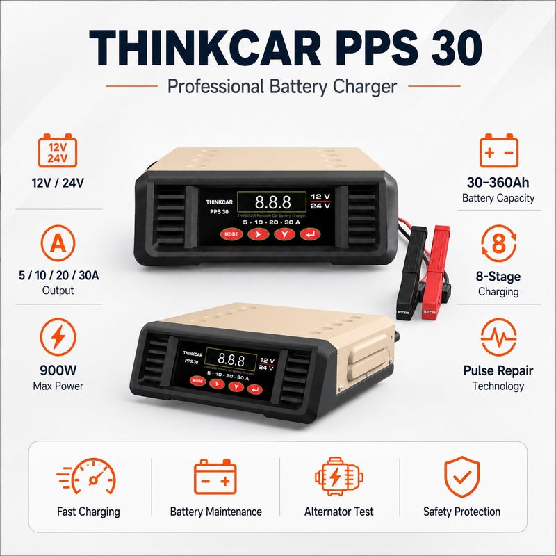 THINKCAR PPS30 Portable Car Battery Charger And Support Unit With 30A Output, 900W Power, Pulse Repair And Programming Support Mode - Image 1