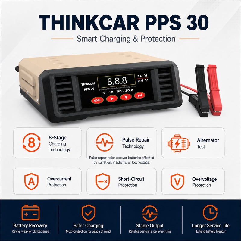 THINKCAR PPS30 Portable Car Battery Charger And Support Unit With 30A Output, 900W Power, Pulse Repair And Programming Support Mode - Image 4