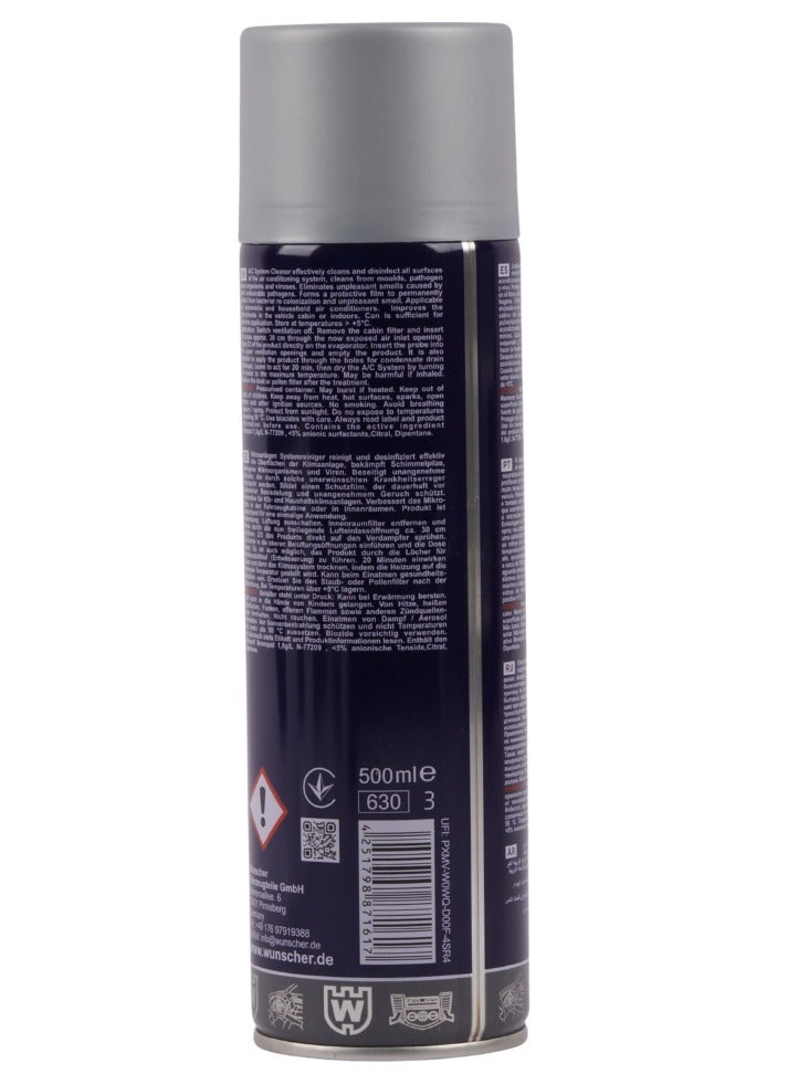 Wunscher AC System Cleaner Spray W-7161 – Car Air Conditioner Disinfectant & Odor Remover – Universal Fit 500 ml - Image 2