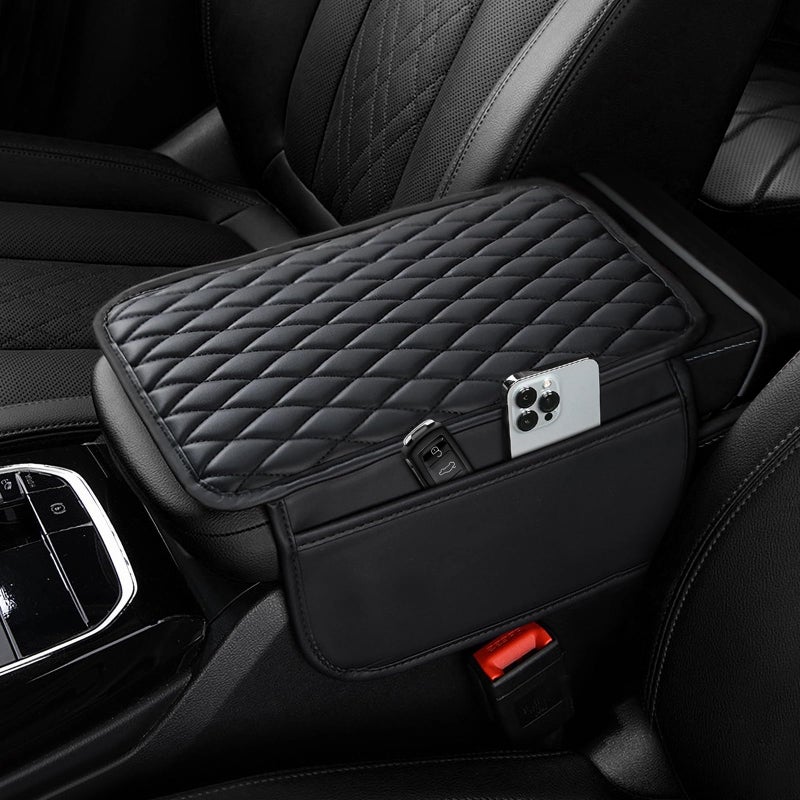 Ouzorp Car Center Console Cover Upgraded Microfiber Leather Car Arm Rest Cover with 2 Storage Bags Universal Armrest Cover for Car Storage Box Car Interior Accessories Protector for Most Vehicle - Image 3