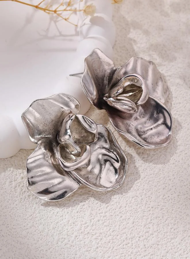 تايك تو أقراط فضية بتصميم وردة ثلاثية الأبعاد