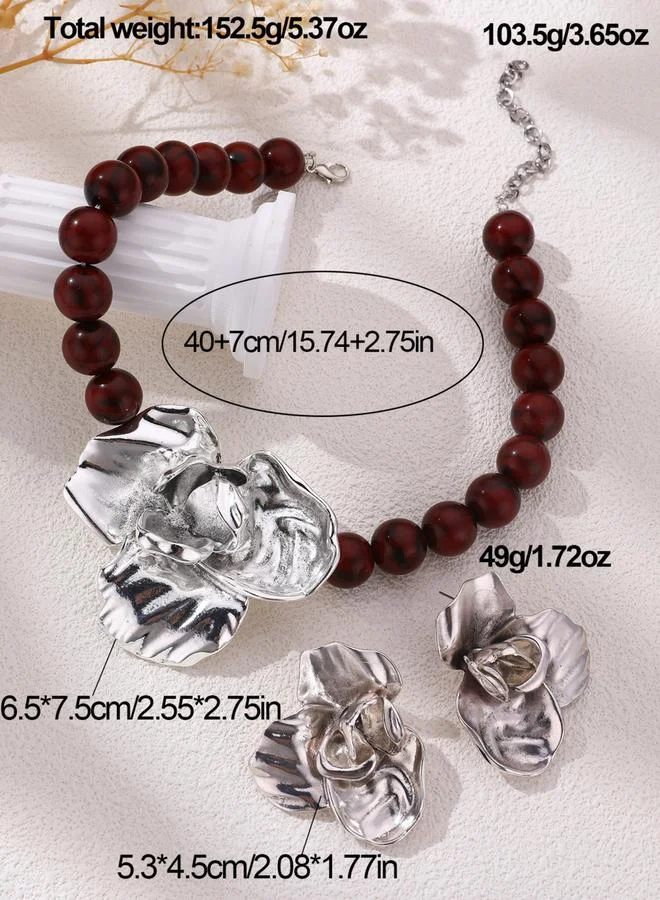 تايك تو أقراط فضية بتصميم وردة ثلاثية الأبعاد