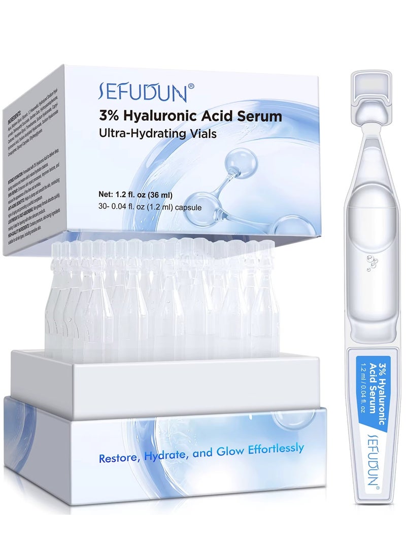 Sefudun 30 قطعة من سيروم حمض الهيالورونيك للوجه زجاجات ترطيب فائقة أنابيب حمض الهيالورونيك ترطيب مكثف شد البشرة وتنعيمها سيروم مضاد للشيخوخة وتألق الوجه - Image 1