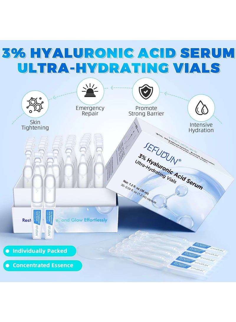 Sefudun 30 قطعة من سيروم حمض الهيالورونيك للوجه زجاجات ترطيب فائقة أنابيب حمض الهيالورونيك ترطيب مكثف شد البشرة وتنعيمها سيروم مضاد للشيخوخة وتألق الوجه - Image 2