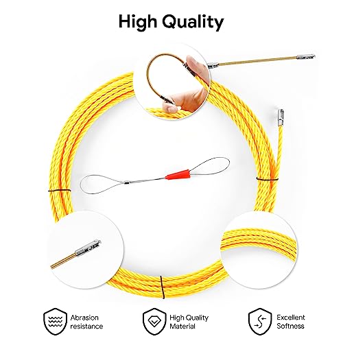 DEPSTECH Fish Tape Wire Puller Through Wall Wire Threader OD 6mm Plus Fish Cable Fastener with Steel Rope Puller Borescope Helper Through Wall 50-Foot (15M) - Image 4