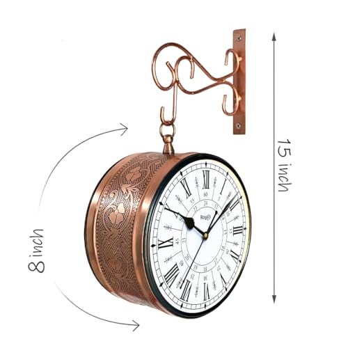 RoyalsCart Double Sided Metal Vintage Station Analog Hanging Wall Clock for Home and Living Room with Antique Rose Gold and 24 Hours Dials on Both Sides [KTWCCR8] - Image 3