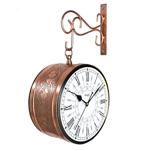 RoyalsCart Double Sided Metal Vintage Station Analog Hanging Wall Clock for Home and Living Room with Antique Rose Gold and 24 Hours Dials on Both Sides [KTWCCR8] - Image 4