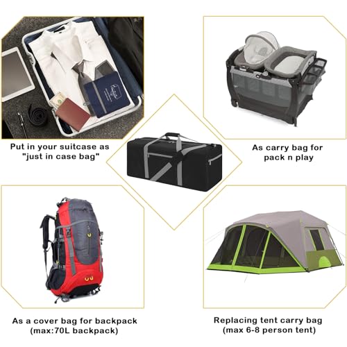iFARADAY Foldable Duffel Bag 30 inch 75L Large Lightweight Luggage for Travel Camping Storage-Black - Image 4