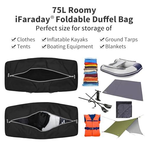 iFARADAY Foldable Duffel Bag 30 inch 75L Large Lightweight Luggage for Travel Camping Storage-Black - Image 3