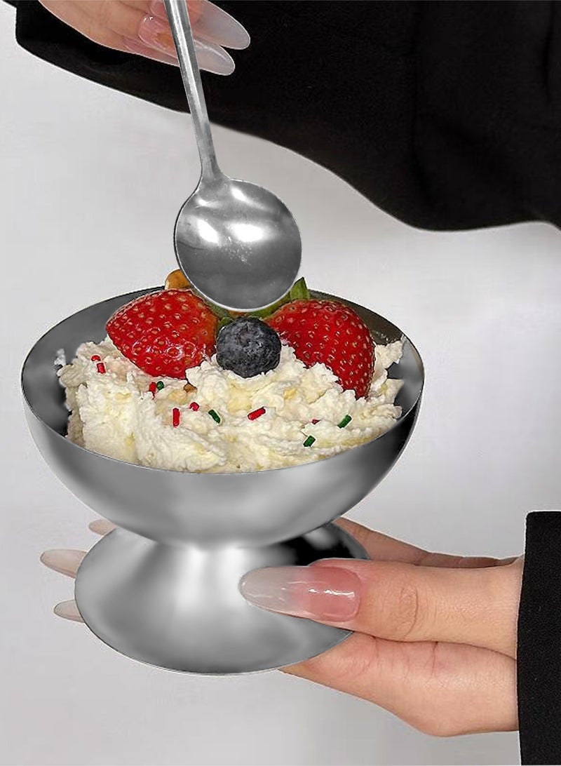 هومار كيت وعاء حلوى من الفولاذ المقاوم للصدأ متعدد الوظائف، كوب آيس كريم أنيق مع ملعقتين، أكواب صغيرة مستديرة للزبادي والفاكهة، مناسب لشاي ما بعد الظهيرة، والحلوى، والوجبات الخفيفة، والمزيد | مقاوم للصدأ، سهل التنظيف، مثالي لجميع المواسم والمناسبات - Image 4