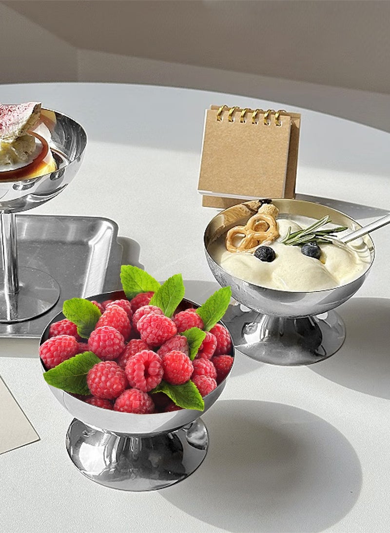 هومار كيت وعاء حلوى من الفولاذ المقاوم للصدأ متعدد الوظائف، كوب آيس كريم أنيق مع ملعقتين، أكواب صغيرة مستديرة للزبادي والفاكهة، مناسب لشاي ما بعد الظهيرة، والحلوى، والوجبات الخفيفة، والمزيد | مقاوم للصدأ، سهل التنظيف، مثالي لجميع المواسم والمناسبات - Image 3