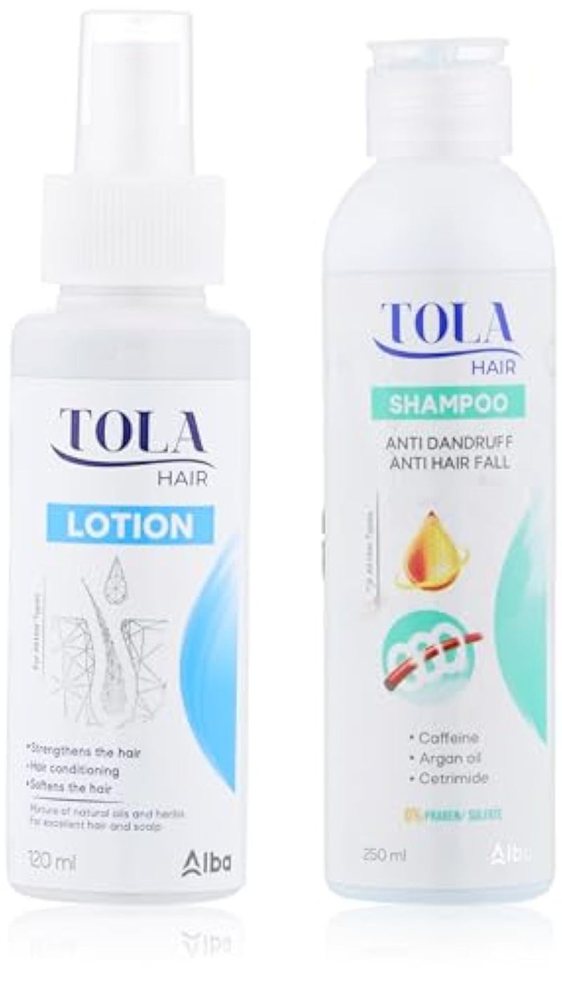 Tola Anti Dandruff & Anti Fall Hair Shampoo 250ml with Tola Hair Lotion 120ml - Image 1