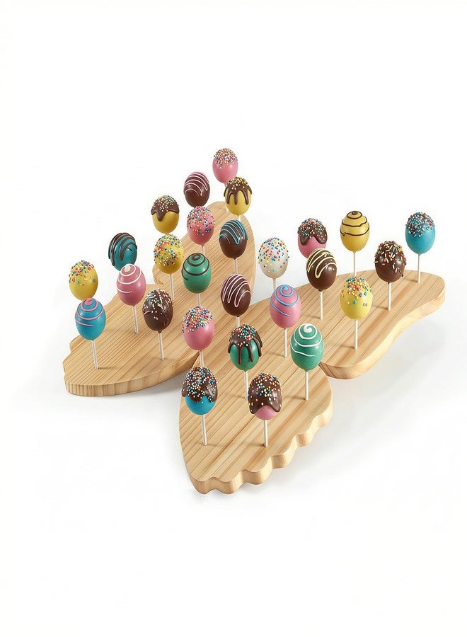 WOPARTY Natural Wood Butterfly Shaped Cake Pop Stand with 24 Holes, 50 Paper Sticks, Display Holder for Party and Family Gatherings, 14.7inch x 12.6inch - Image 1