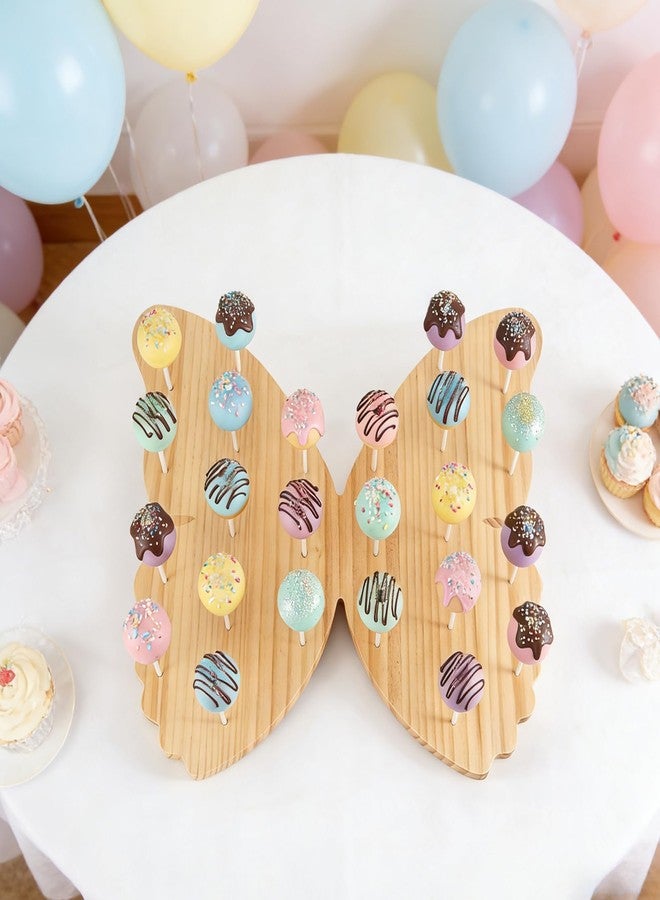 WOPARTY Natural Wood Butterfly Shaped Cake Pop Stand with 24 Holes, 50 Paper Sticks, Display Holder for Party and Family Gatherings, 14.7inch x 12.6inch - Image 4