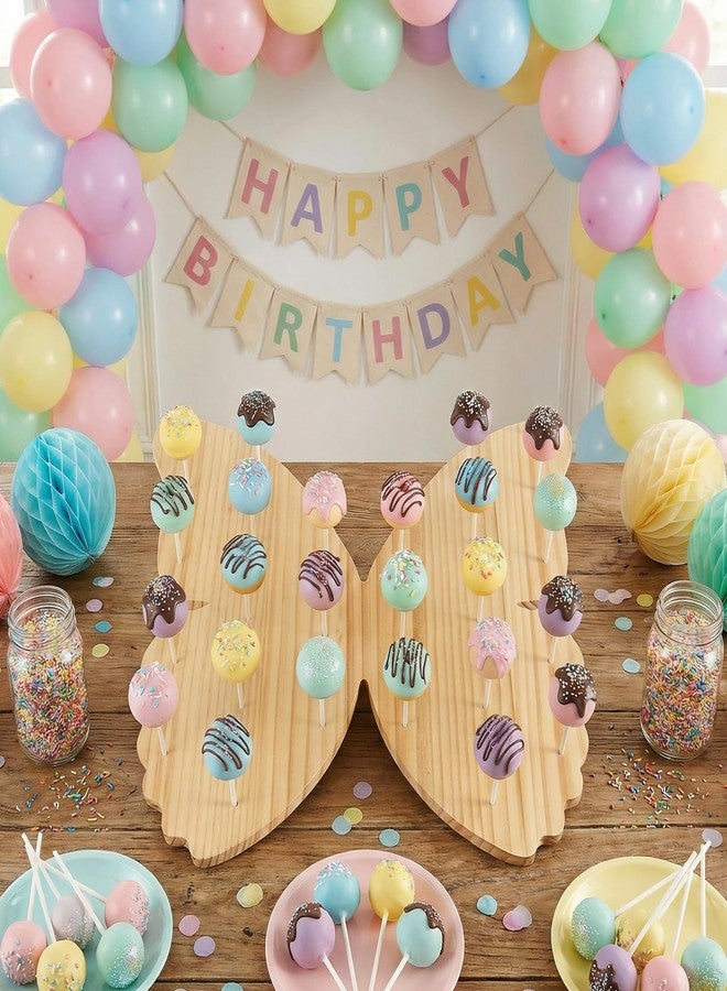 WOPARTY Natural Wood Butterfly Shaped Cake Pop Stand with 24 Holes, 50 Paper Sticks, Display Holder for Party and Family Gatherings, 14.7inch x 12.6inch - Image 5