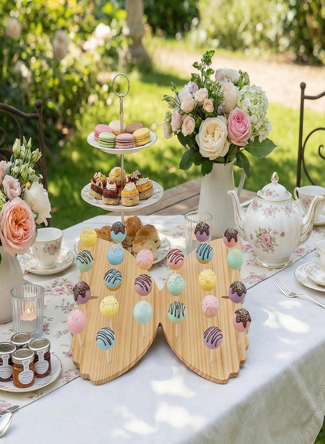 WOPARTY Natural Wood Butterfly Shaped Cake Pop Stand with 24 Holes, 50 Paper Sticks, Display Holder for Party and Family Gatherings, 14.7inch x 12.6inch - Image 3