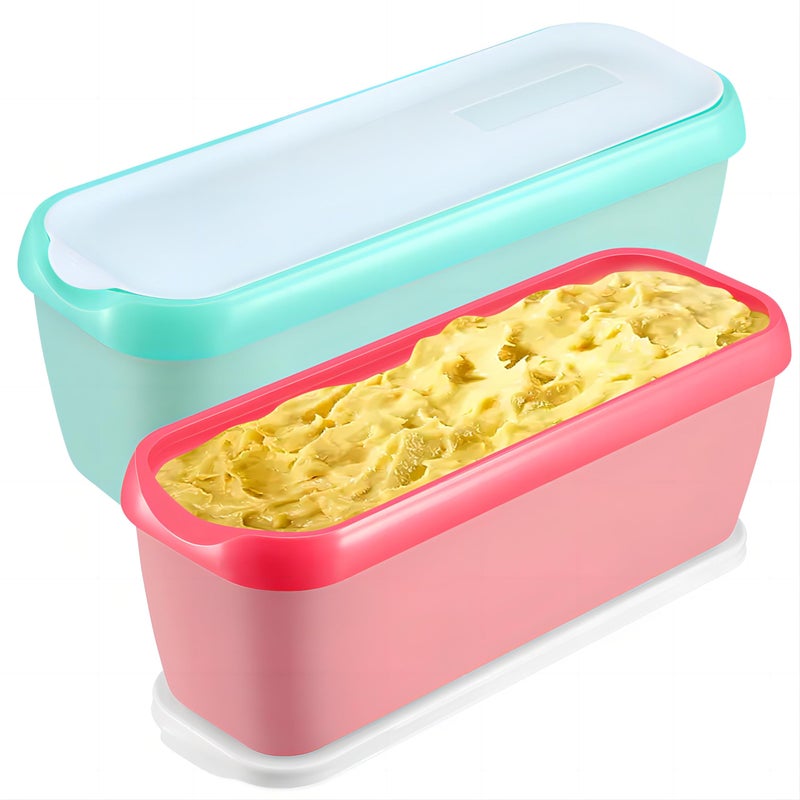 Boxdljh Ice Cream Containers Set of 2, 1.5 Quart Ice Cream Tub, Reusable Homemade Ice Cream Tubs with Stackable Freezer Storage Container for Yogurt, Sorbet, Gelato - Image 1
