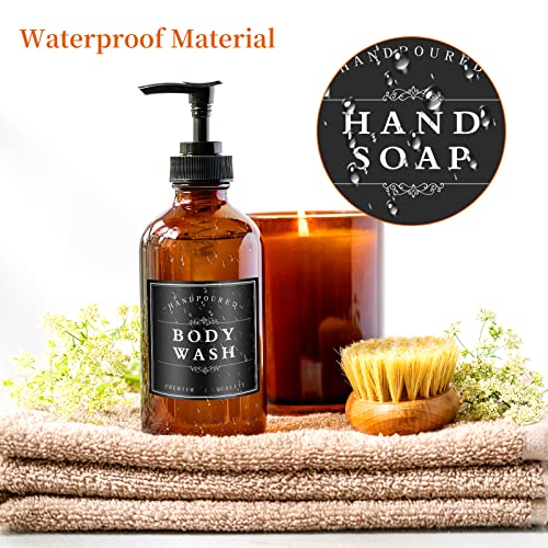 TESWEY White Waterproof Soap Labels for Plastic/Glass Bottles, Bathroom/Kitchen Hand Soap Dispenser Label Stickers, Removable Cleaning Bottle Labels for Soap, Lotion, Shampoo Conditioner, 12Pack (Black) - Image 3