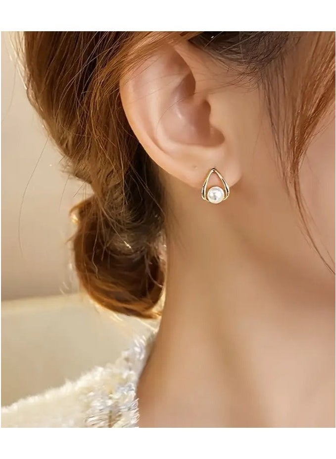 Simple Hollow Water Drop With Imitation Pearl Design Stud Earrings Zinc Alloy Jewelry Elegant Leisure Style For Women Gift  - Image 5